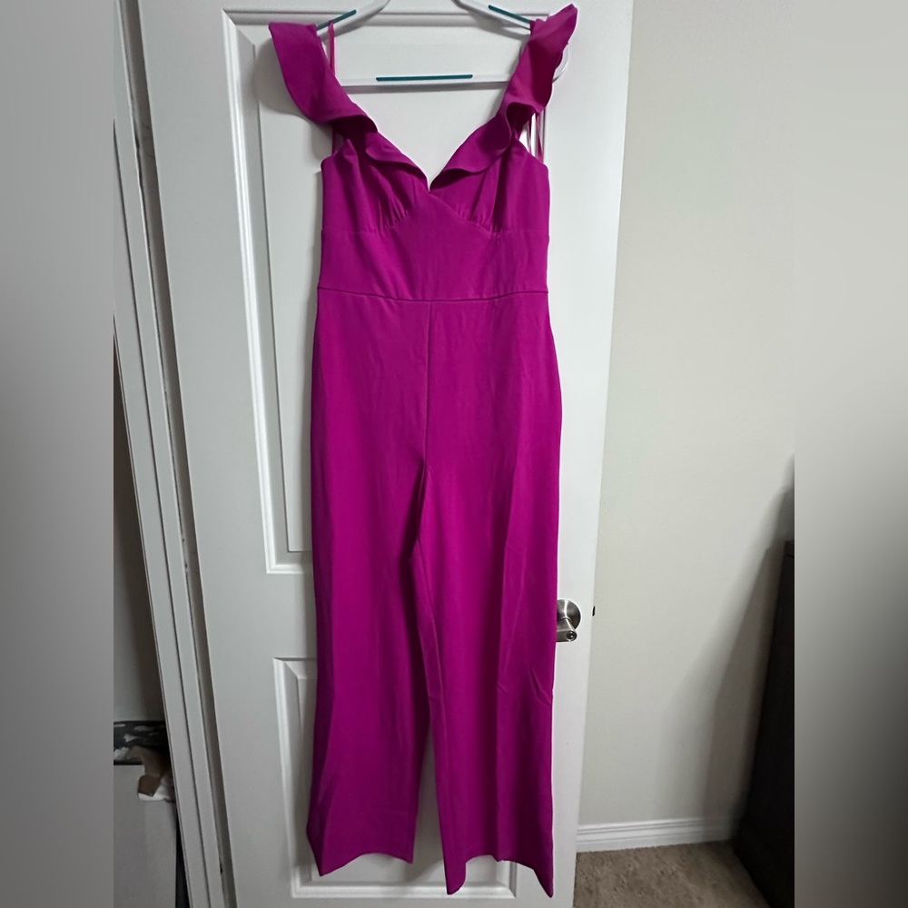 Francesca's Collections Magenta Ruffle-Strap Wide-Leg Jumpsuit